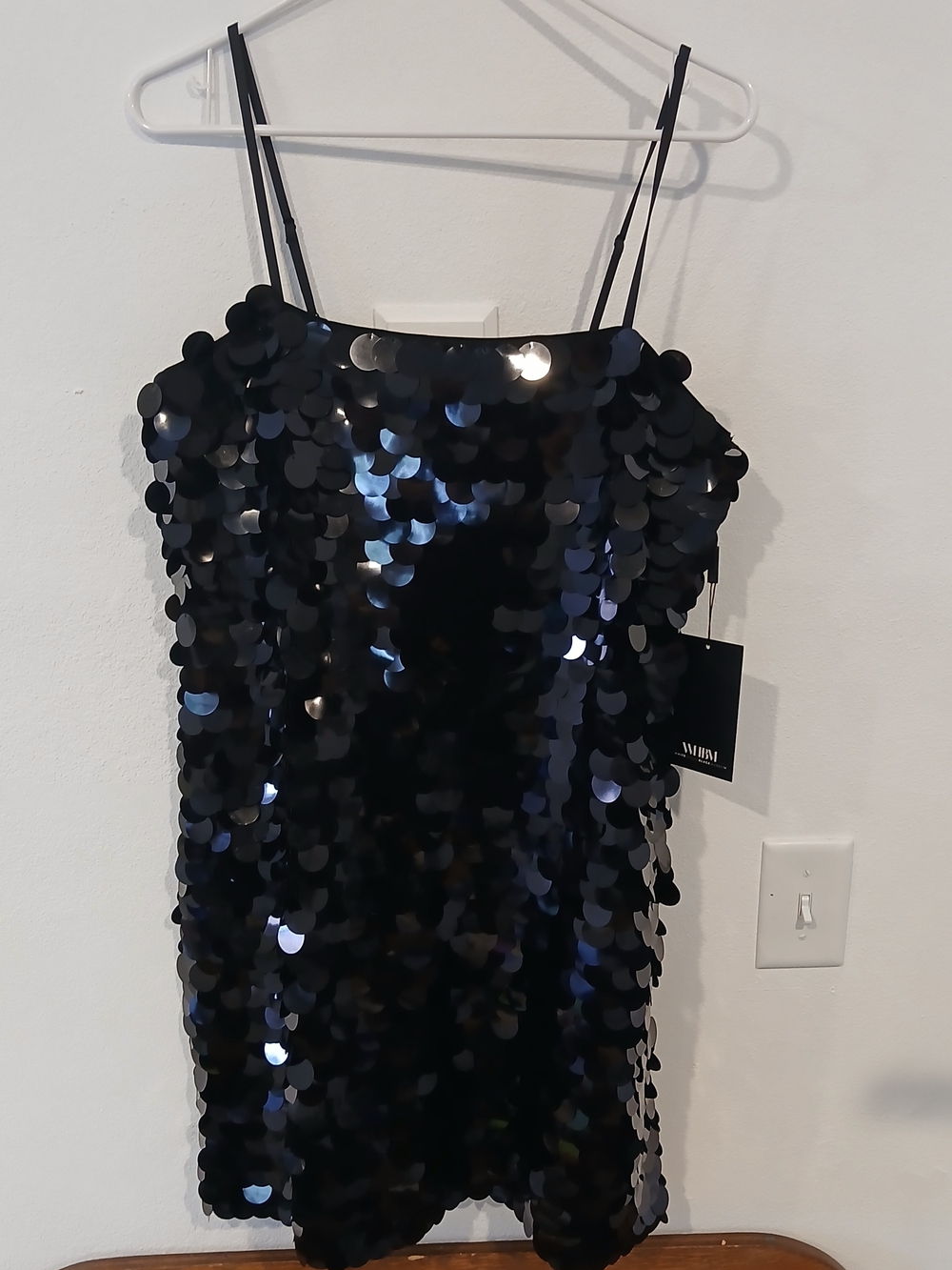 White House Black Market Black Sequin Mini Dress Size 10 NWT